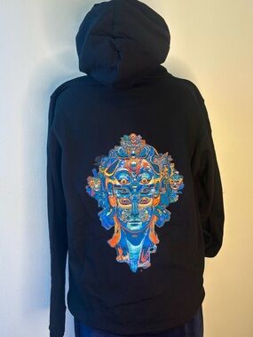 Black organic Shpongledroid Hoodie unisex size S or XL art by Android Jones